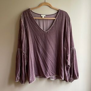 Garnet Hill Mauve Velvet Poet Sleeve Blouse